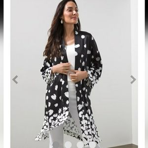 Chicos Petals Drama Ruana Black/White Floral Print Kimono Cover Up Sz S/M